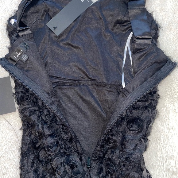 Lulu's Fabulous Charm Black Sleeveless Rosette Trumpet Hem Midi Dress - Picture 6 of 9